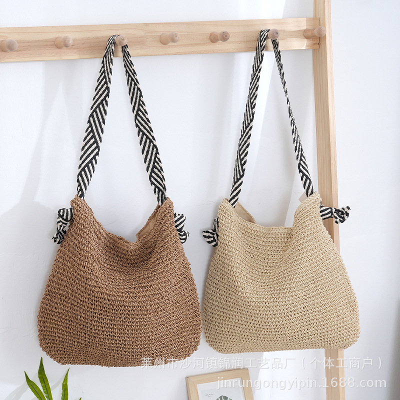 Versatile Navy Style Single-Shoulder Straw Bag, Handmade Woven Bag, New Large-Capacity Tote Bag, Vacation Beach Bag, Women's Bag Versatile Navy Style Single-Shoulder Straw Bag, Handmade Woven Bag, New Large-Capacity Tote Bag, Vacation Beach Bag, Women's Bag