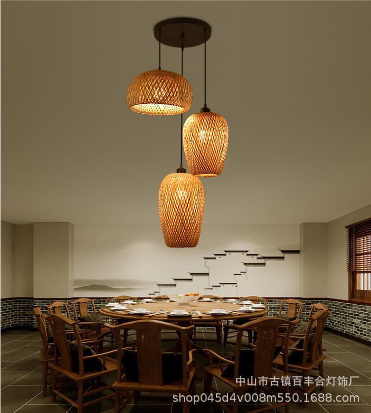 新中式竹艺竹编吊灯东南亚餐厅客厅民宿火锅店禅意灯复古日式灯笼-阿里巴巴