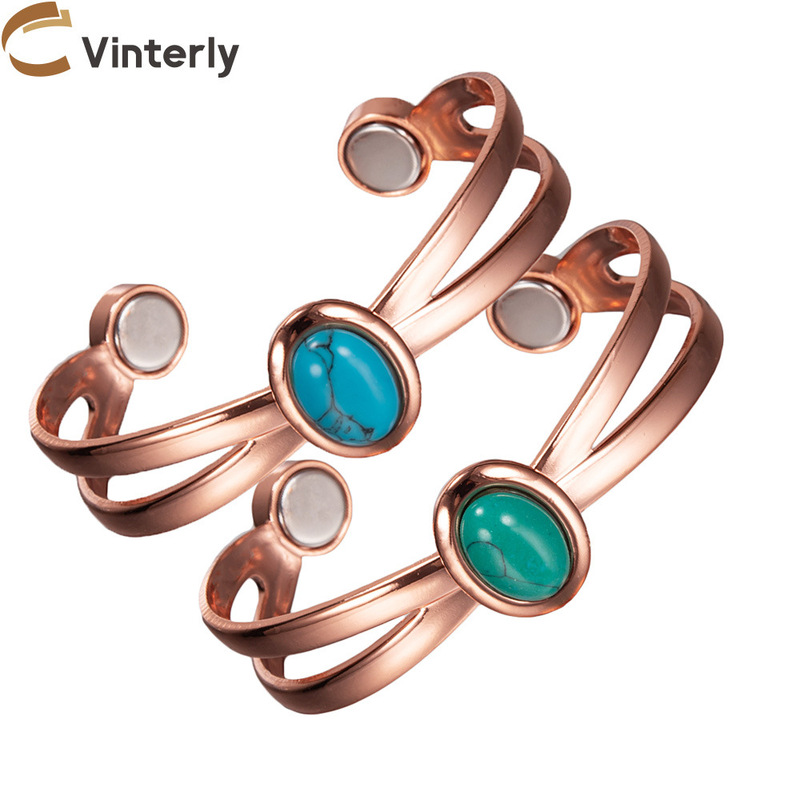 Pure Red Copper Bracelet, Magnetic Adjustable Copper Bracelet with Artificial Stone, Cross-Border E-Commerce Dropshipping for Amazon and Aliexpress Pure Red Copper Bracelet, Magnetic Adjustable Copper Bracelet with Artificial Stone, Cross-Border E-Commerce Dropshipping for Amazon and Aliexpress