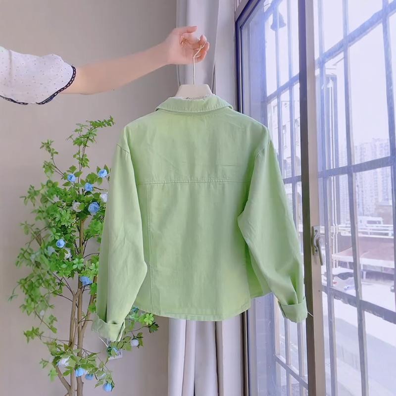 Pink Collar Twill Shirt Coat Women's Autumn New Design Sense Short Small Casual All-match Shirt