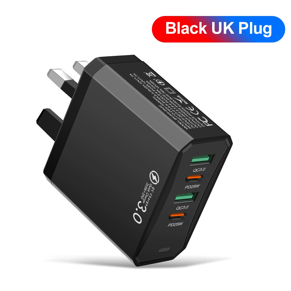 Четырёхвходовое зарядное 2USB+2PD для мобильных, суммарно 100W, для планшета, европейский/американский/британский стандарт, супербыстрая зарядка