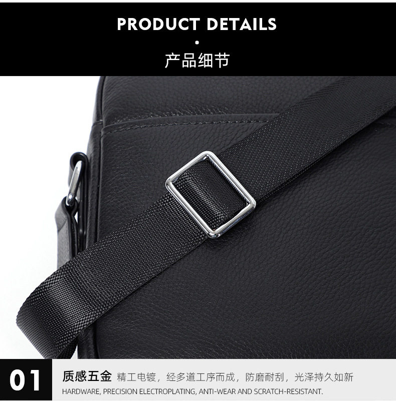 Túi đeo chéo nam da bò thật dáng đứng 18×8×21 cm — Màu đen chi tiết 17