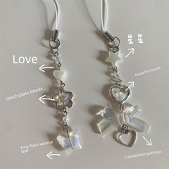 細閃系列花朵愛心金屬合金手機短鏈蝴蝶結千禧風仙女串珠掛件跨境