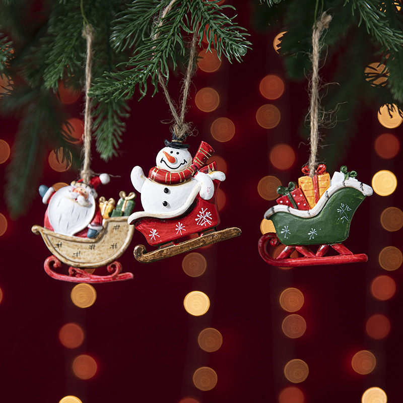 クリスマスツリー色樹脂レトロそりペンダントクリスマス装飾 diy ペンダントクリスマス雪だるま老人ペンダント|undefined
