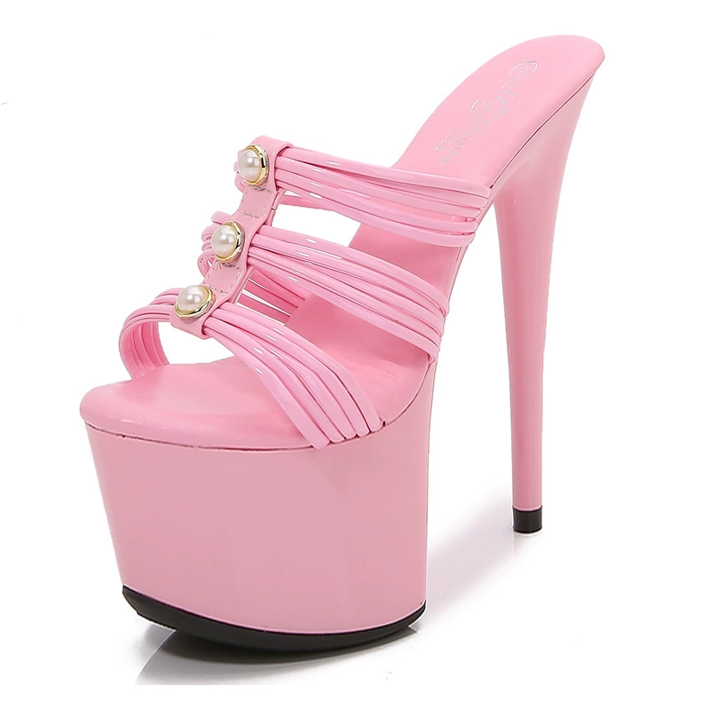 Сандалии из лакированной кожи 181-A24 на специальных высоких каблуках на шпильке пикантные 17 см водонепроницаемые тапочки на столе Hate Sky High Super High для женщин летом