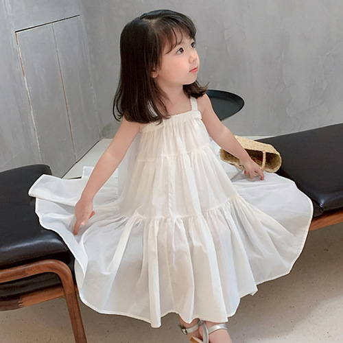 Girls Dress Summer Dress Fashionable Children's 2024 Spring and Summer Korean Version Children's Clothes Cake Princess Children's Suspender Skirt