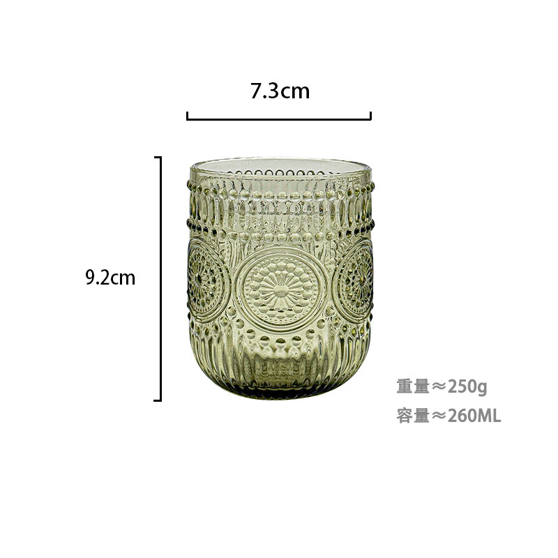 Fábrica al por mayor tazas de agua europeas tazas de vidrio de colores tazas de enjuague bucal de hotel tazas de jugo en relieve tazas de leche domésticas gruesas