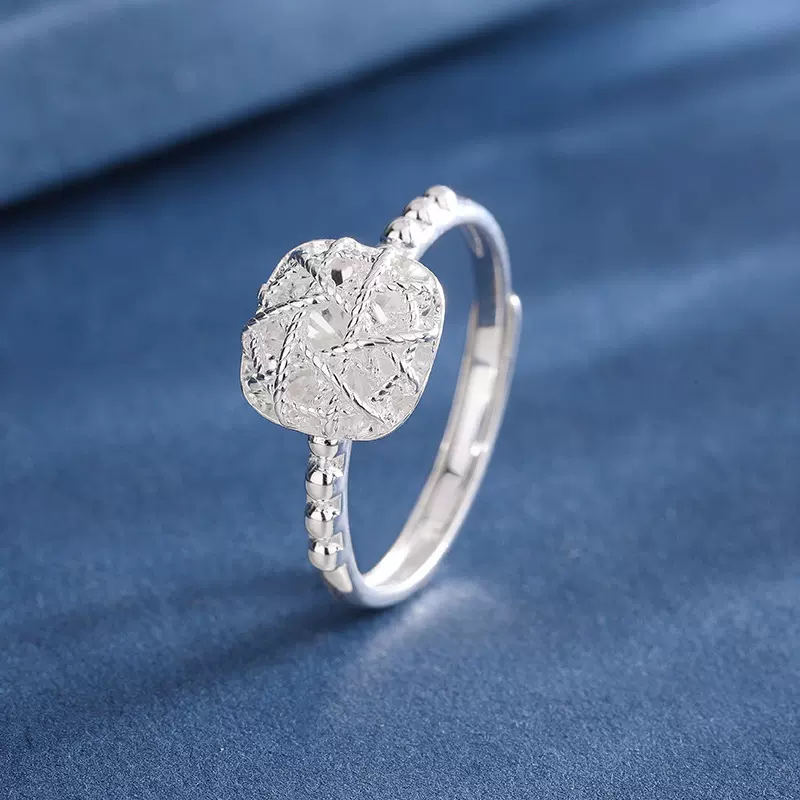 999足银花丝方糖戒指女轻奢高级感小众设计缠丝小方糖指环ins饰品