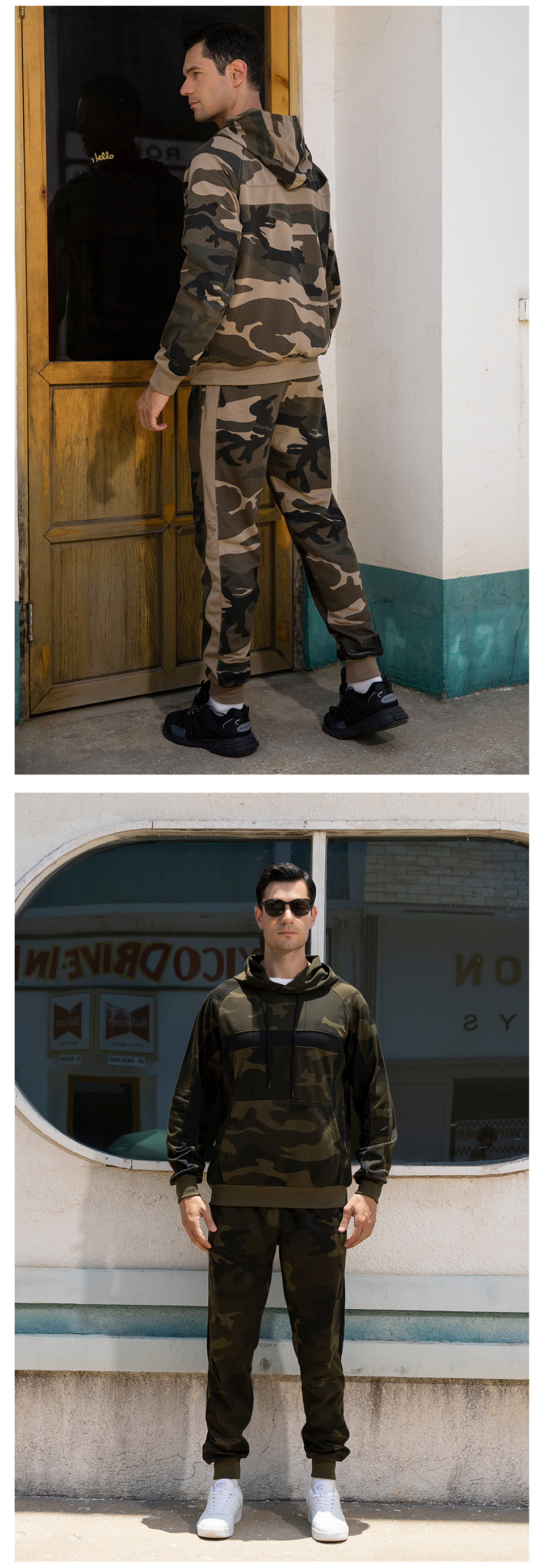 Vêtements pour femmes Costumes de sport décontractés pour hommes automne et hiver nouveaux hommes 2022 camouflage lâche grande taille cardigan à capuche costume deux pièces_voghion.com