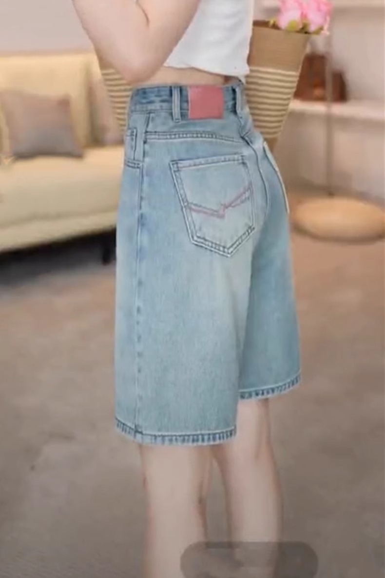Quần short denim retro nữ lưng cao, phong cách mùa hè, mỏng nhẹ cho người dáng nhỏ — Màu xanh lam nhạt chi tiết 5