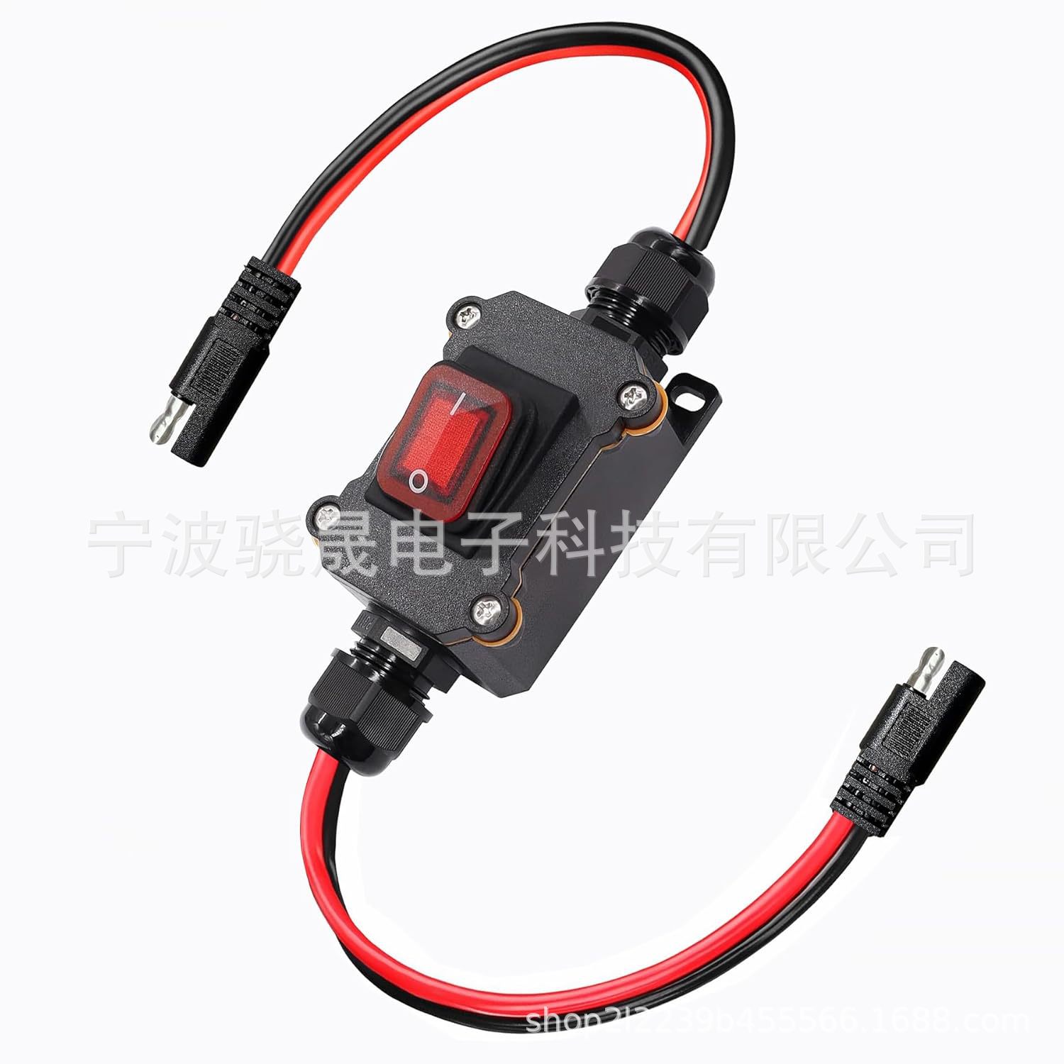12V内联防水防雨开关 带SAE电源线带快速连接/断开红灯按钮 SAE线