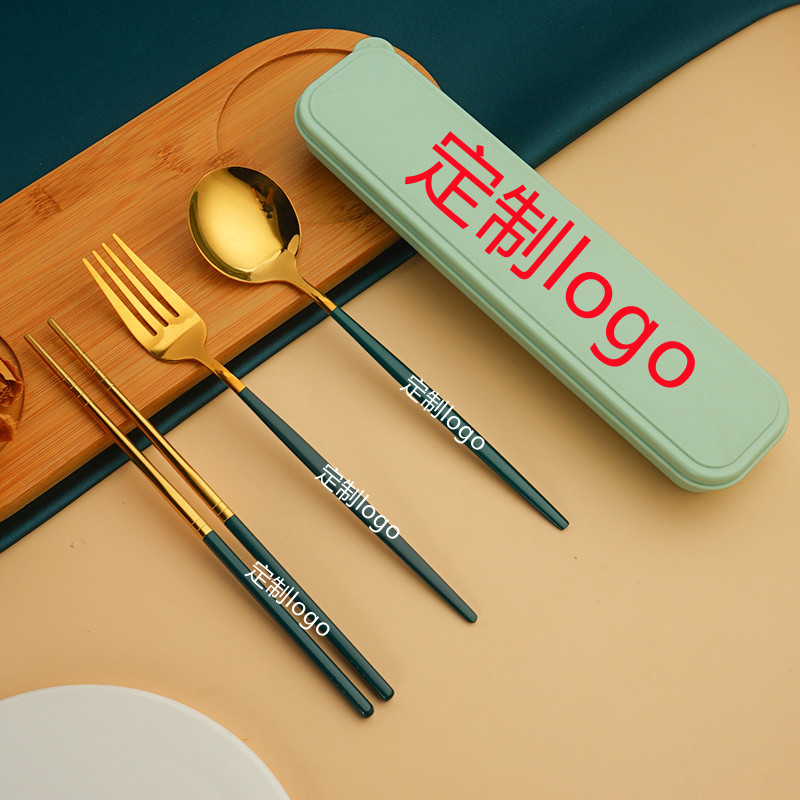 Diosa serie portátil de acero inoxidable en caja Net Red Star Bar vajilla cuchara Tenedor palillos conjunto de tres piezas