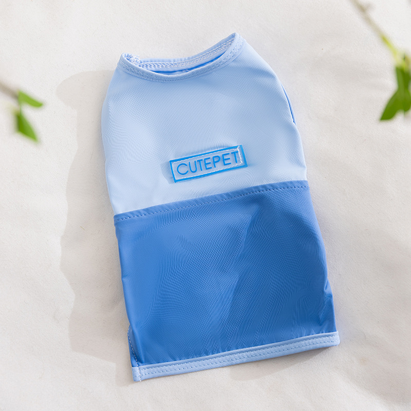 Chaleco de costura de color de contraste simple transpirable delgado para perros de primavera y verano, ropa de perro de peluche para perros pequeños y medianos, ropa para mascotas