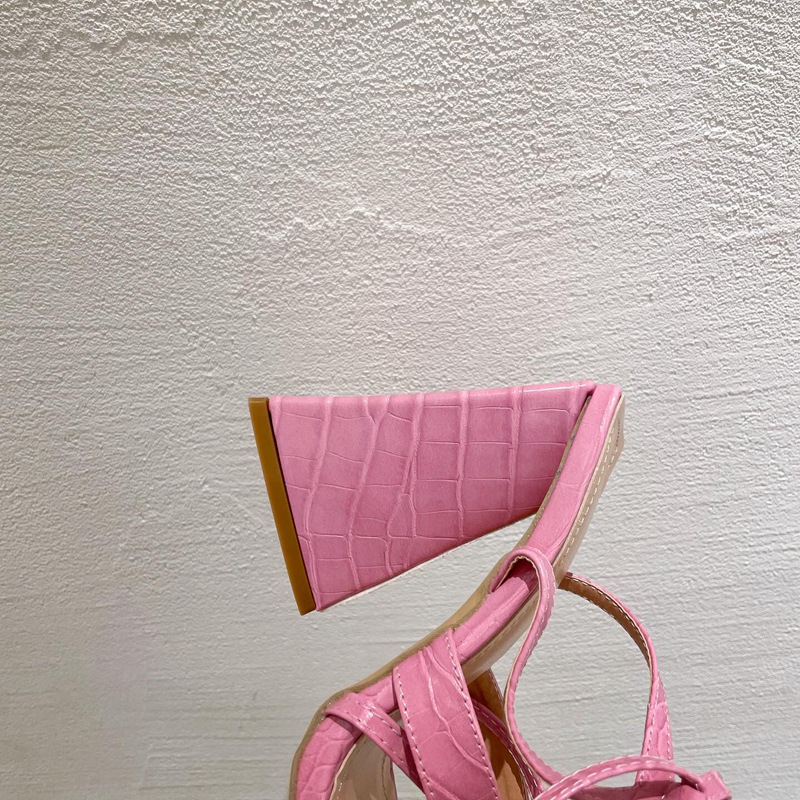Square Toe Strap Triangle High Heel Flip Flop Sandals NSSO92813