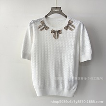 高版本华伦VAL夏季上衣 南油高端女装气质小香风高级感短袖针织衫