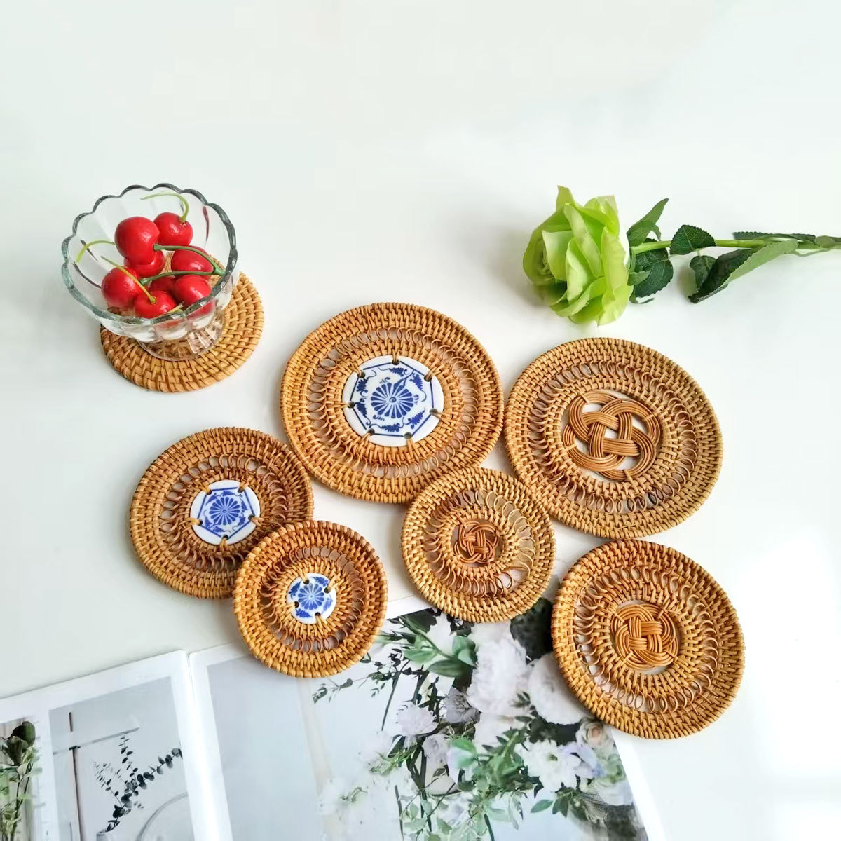 Cojín de ratán Cojín de ratán Cojín de aislamiento térmico Cojín de té de ratán de otoño tejido Cojín de olla de paja Cojín de aislamiento térmico tejido de ratán de restaurante