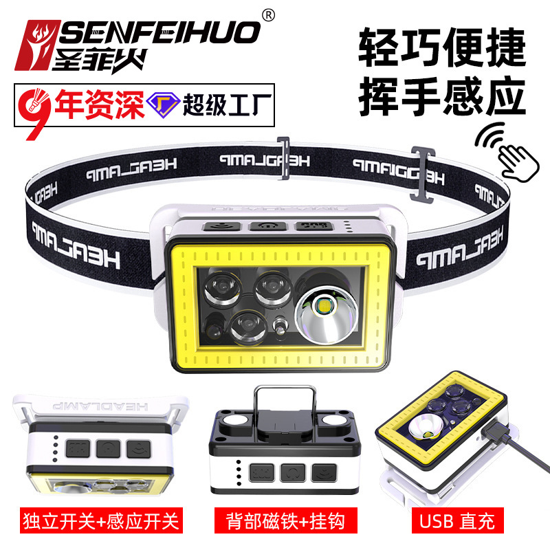 跨境LED强光头灯迷你 USB充电cob红光多功能感应夜跑便捷骑行灯|ru