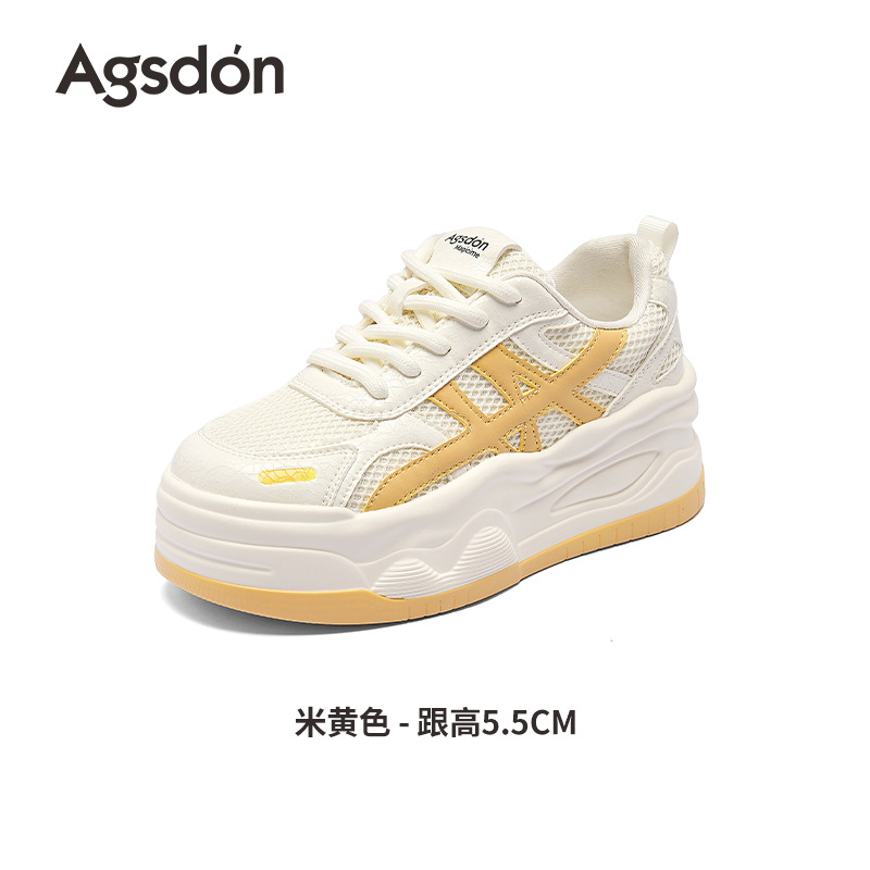 Augu Lion Deng zapatos blancos de suela gruesa para mujeres 2025 nuevos zapatos de skate casuales de malla de verano zapatos deportivos muffin pequeños