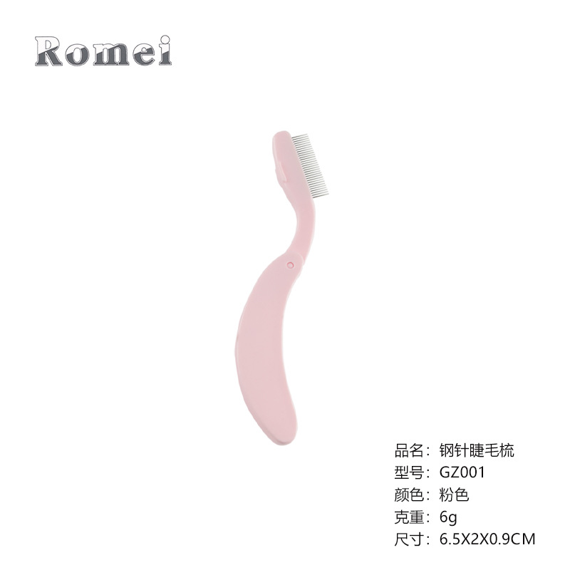 Plegable de acero inoxidable aguja ceja peine/pestañas peine curvado mango de plástico ceja peine herramienta de la belleza
