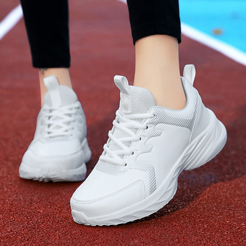 White shoes for women autumn and winter new casual flat travel shoes casual versatile white wave shoes leather waterproof sneaker