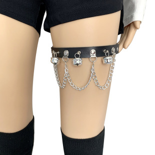 European and American Harajuku Gothic Punk Style Distinctive Bell Chain Leather Handmade Leg Ring Ankle Ring Fashion Elastic Garter Belt