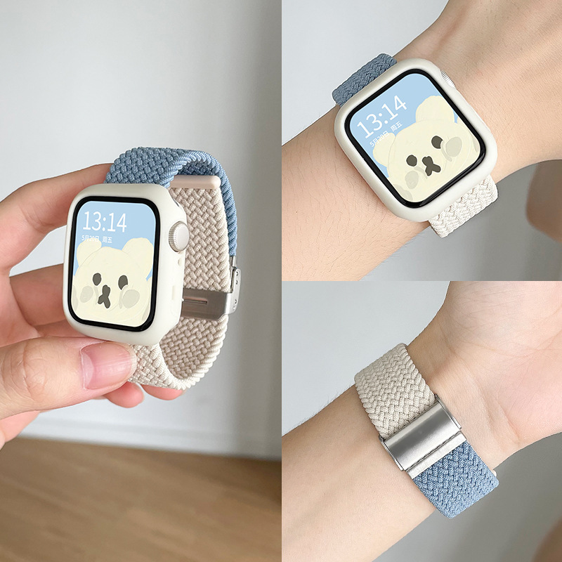 for iwatchs9/s10 strap braided contrast color ise2 apple s8s7 nylon watch strap girls s6s5