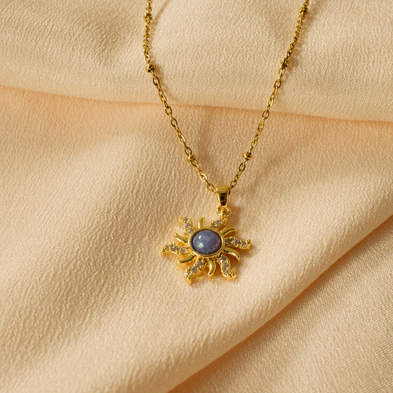 All Seasons Season Wholesale Jewelry Simple Style Sun 304 Stainless Steel Resin Plating Pendant Necklace Cable Chain