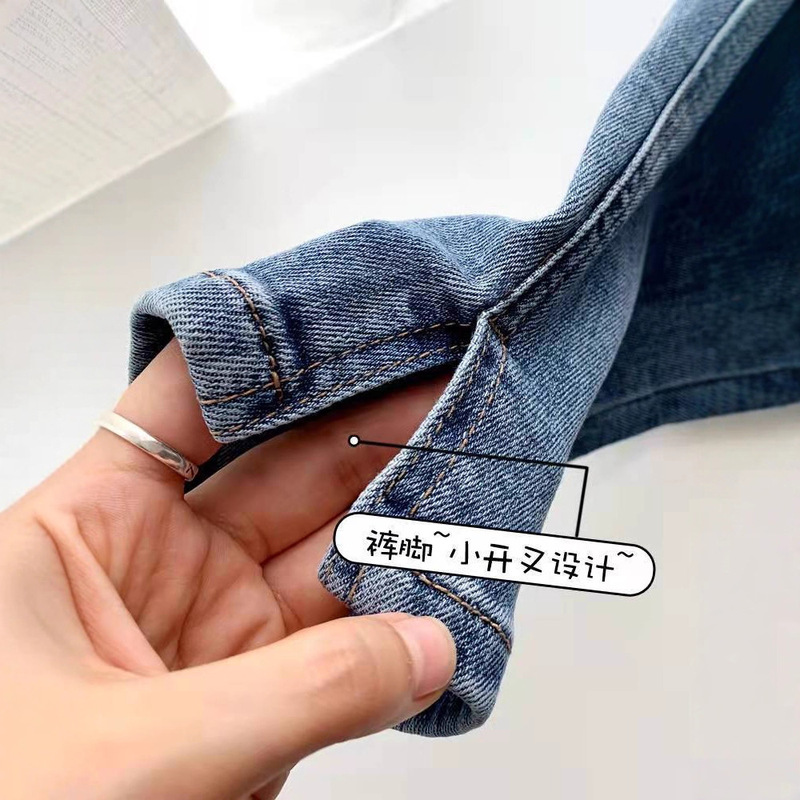 Yunshibaichun Summer New Maternity Pants Nine-Point Straight Slit Denim Belly Support Pants Fashionable Maternity Wear 8253