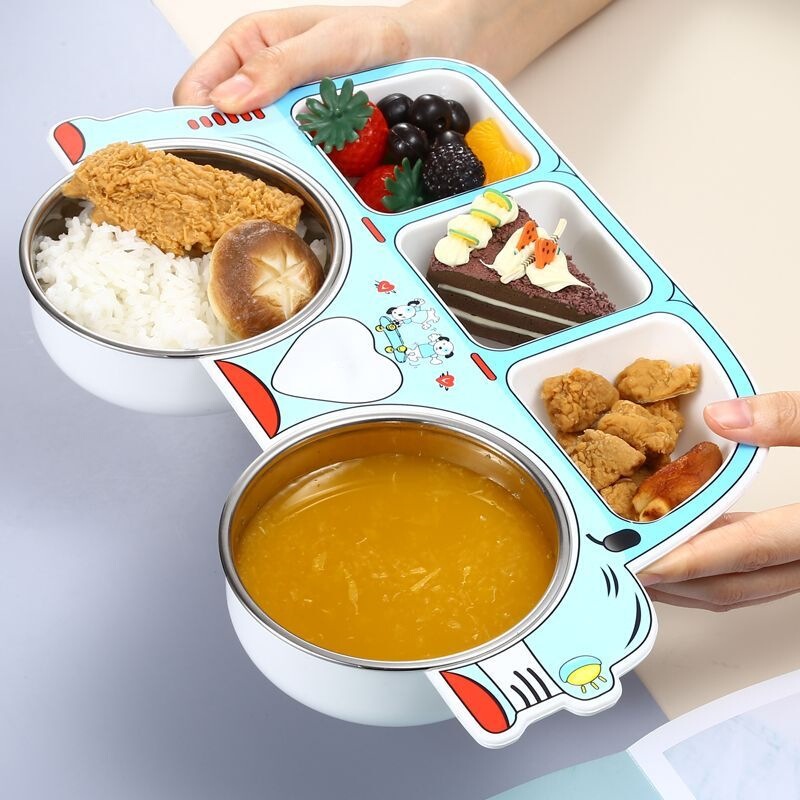 304 stainless steel children's cartoon car-themed dinnerware set, including a divided plate for babies and children 304 stainless steel children's cartoon car-themed dinnerware set, including a divided plate for babies and children