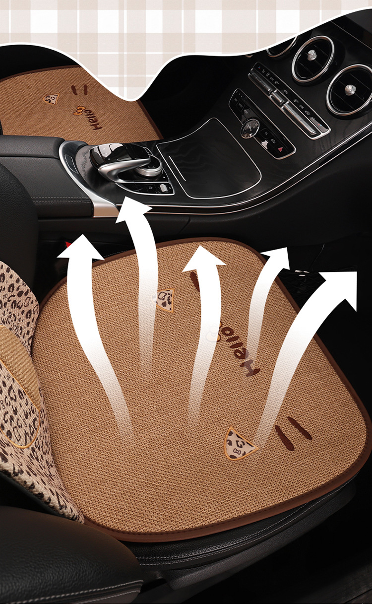 Car Seat Cushion for All Seasons, Side-Mounted, Reverse-Wrapped Kt Summer Cushion, Breathable, Non-Slip, Cartoon Seat Cushion, Five-Seater Car Seat Cover