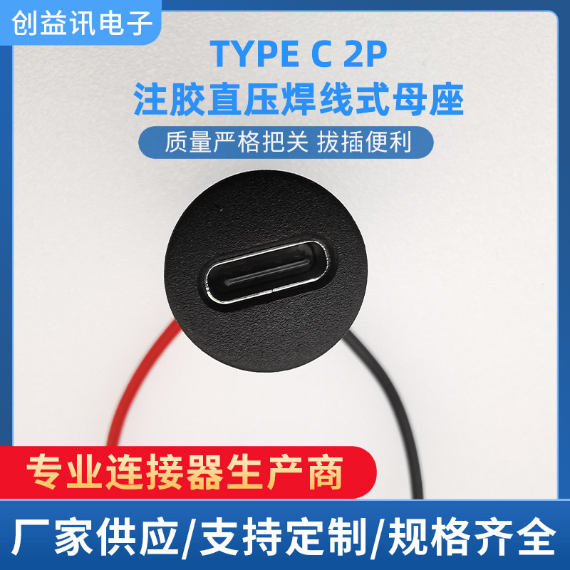 TYPE-C 2p glue injection direct pressure wire type female USB connector Type-C waterproof female wholesale