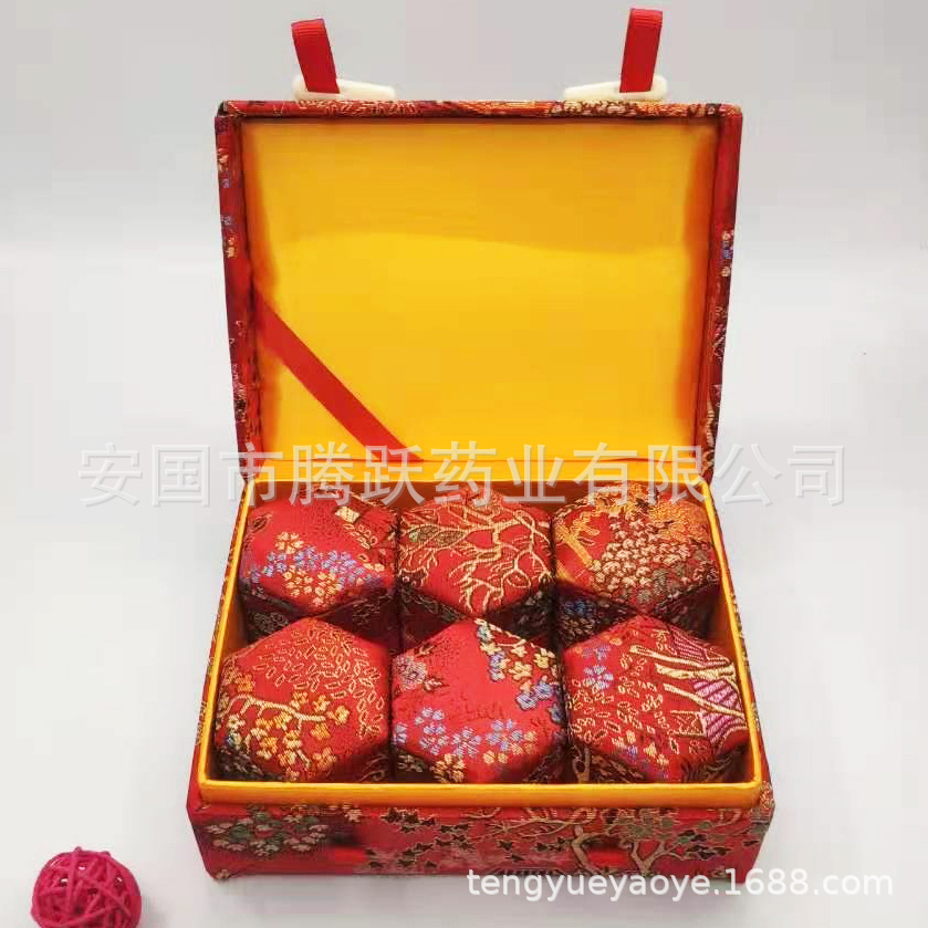 Hexagonal Brocade Gift Box Fabric Covered Cardboard Pill Jewelry Packaging Box Red 6-Insert Buckle Style key features