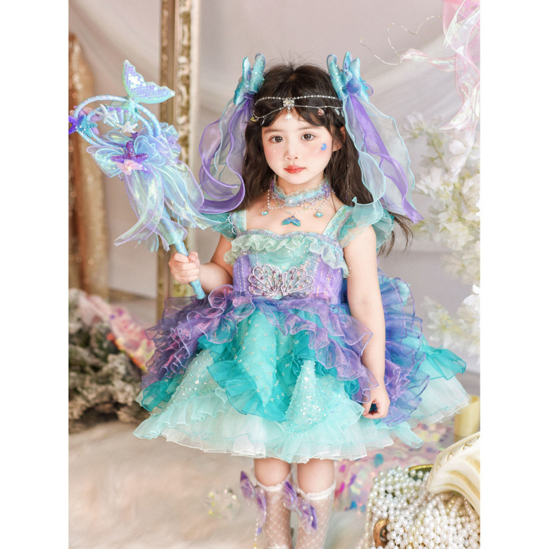 Girls Mermaid Lolita Ponte Dress Summer Dress Western Fashion Princess Dress Children's Birthday Performance Dress Dress