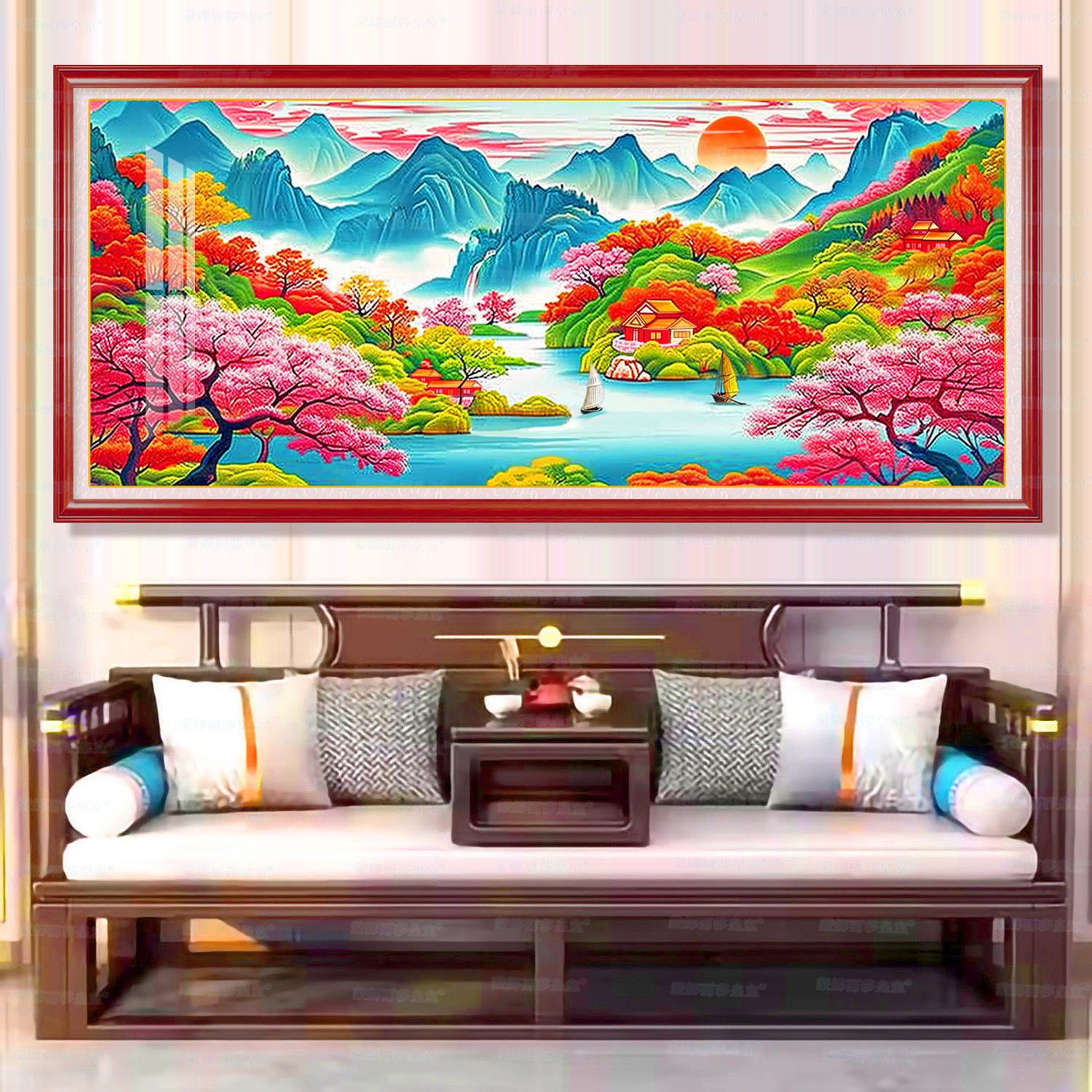 Mona Lisa Real Bordado de cruz en el mundo mejorado nuevo paisaje decoración de la sala de estar bordado a mano