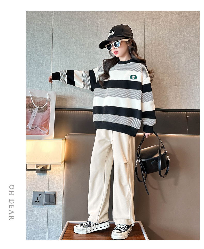 Girls Striped Sweatshirt And Trousers Set Comfortable Everyday_voghion.com