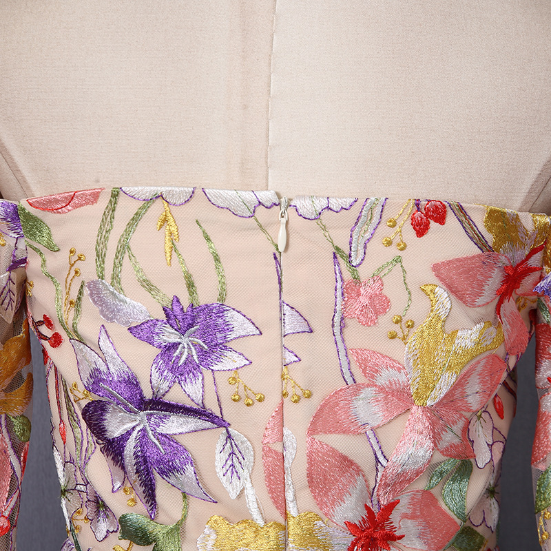 Three Dimensional Floral Cluster Embroidered Bell Sleeve Retro Dress off Neck Dress 23 Three Dimensional Floral Cluster Embroidered Bell Sleeve Retro Dress Off Neck Dress