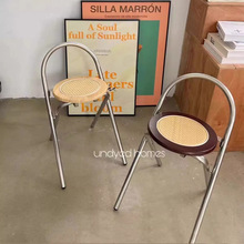 中古折叠餐椅家用阳台休闲凳子复古藤编椅简约网红拍照阳台休闲