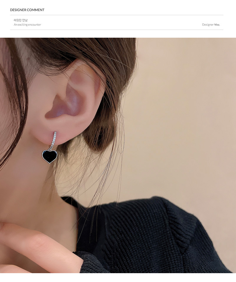 Sterling Silver Needle Black Drop Oil Love Pendant Earrings for Women