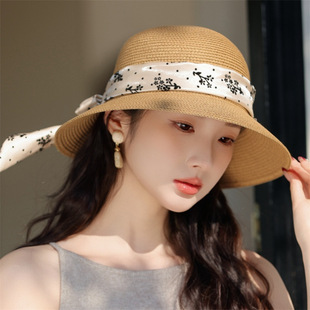 Fashion Lady Color Ribbon Straw Hat Sun Protection Big Rim Hat Travel Women Sun Hat Outdoor Holiday Beach Hat