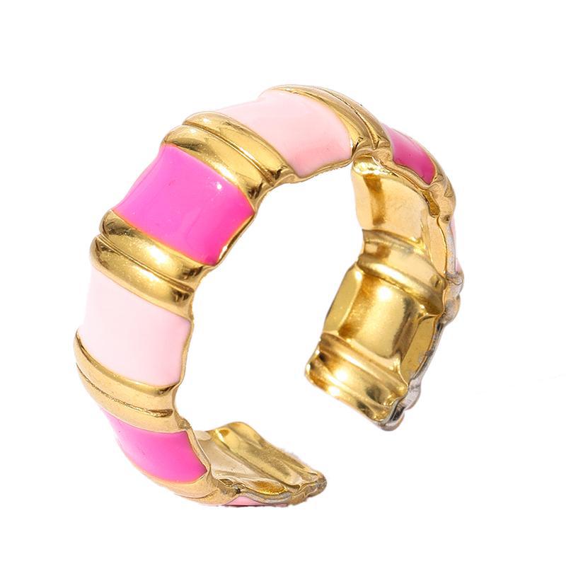 12g Weight Open Rings Classification Adjustable Ring Size 1 Piece Quantity Holiday, Daily Occasion 304 Stainless Steel Material Stripe, Flower Pattern Unisex Gender Enamel Design Retro, Sweet Style Wholesale Jewelry Retro Sweet Stripe Flower 304 Stainless Steel Enamel Open Rings 7