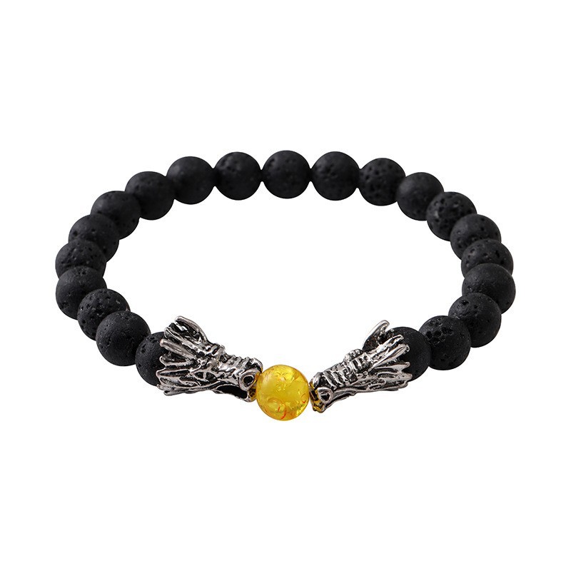Suministro de comercio exterior joyería moda simple piedra volcánica de 8mm blanco turquesa pulsera de cristal amarillo pulsera de grifo pulsera al por mayor