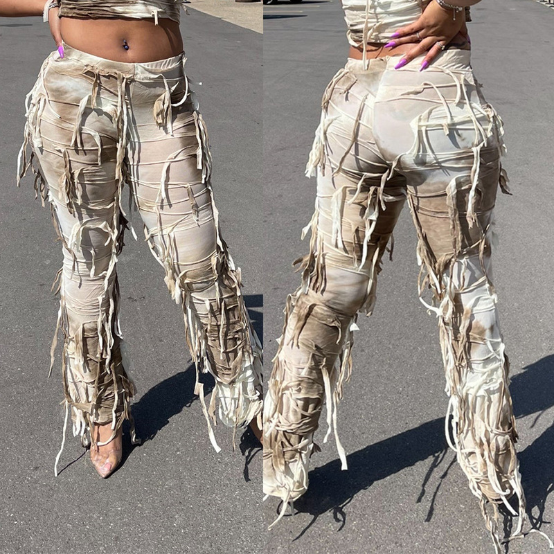 Amazon Cross-Border European and American Clothing 2025 Summer New Fashion Street Trend Stylish Beggar Tassel Casual Pants