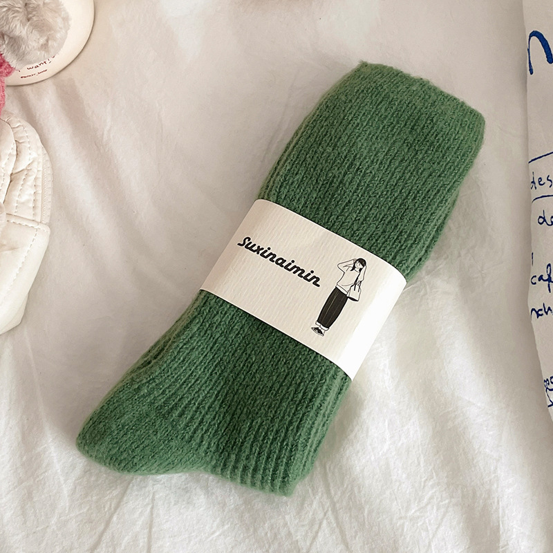 Suxinaimin invierno cordón espesado calcetines dopamina color doble aguja pila calcetines japonés cálido media pantorrilla Calcetines