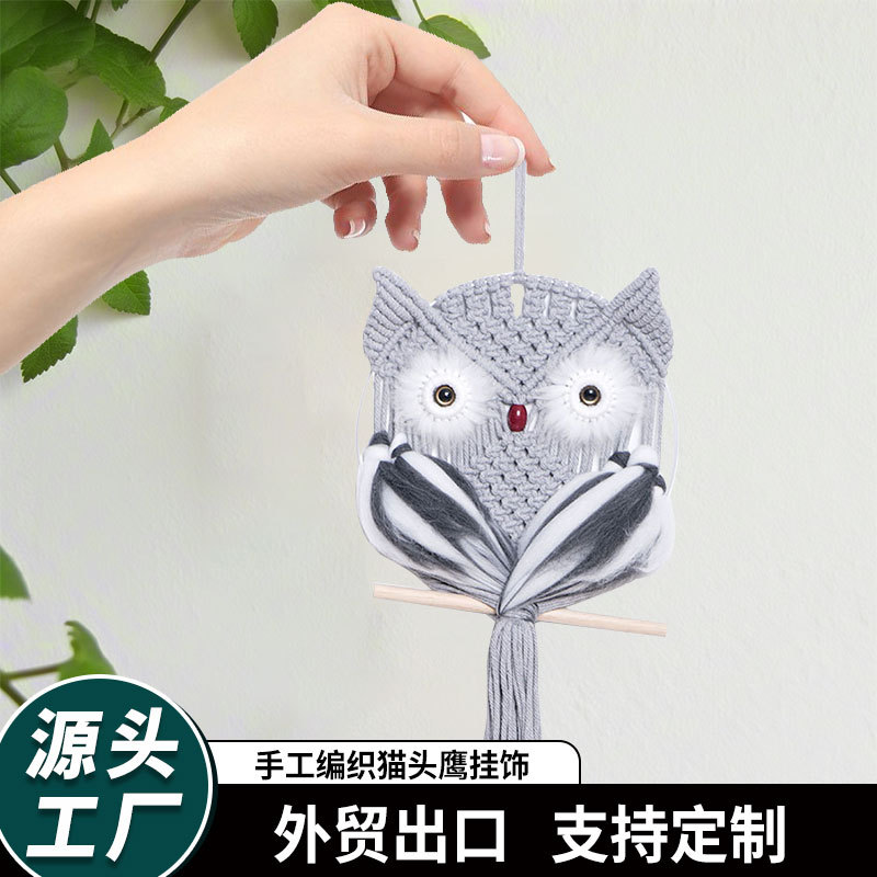Cuerdas de algodón tejidas a mano búho colgante creativo tapices de estilo bohemio decoración de pared colgante de puerta de entrada