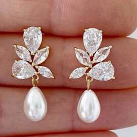 宸佑亚马逊跨境奢华锆石珍珠吊坠耳环时尚欧美风精致耳环礼物批发