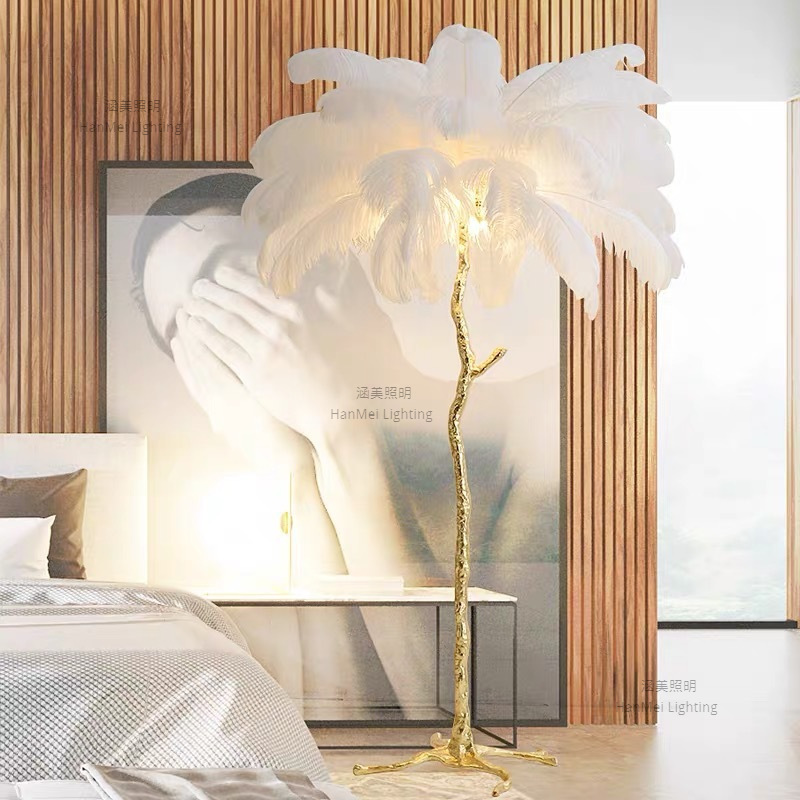 Nordic Post-modern Ostrich Hair Floor Lamp Living Room Restaurant Hotel Hall Feather Floor Lamp Bedroom Vertical Lamps
