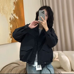 2025新款立领休闲棒球服短款外套女春秋新小个子宽松百搭抽绳夹克
