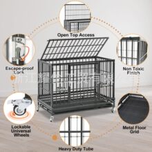新款狗笼大中型犬加粗黑底银花铁笼滑轮可移动宠物笼狗笼铁丝笼