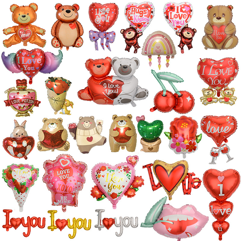 Globo de aluminio con forma de oso de abrazo y corazón, para decoración del Día de San Valentín