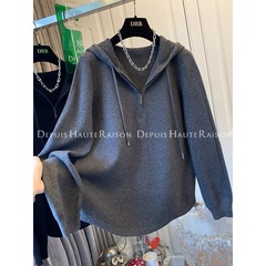 【胖妹妹】韩系纯欲半拉链连帽长袖t恤女春秋新款宽松大码上衣服